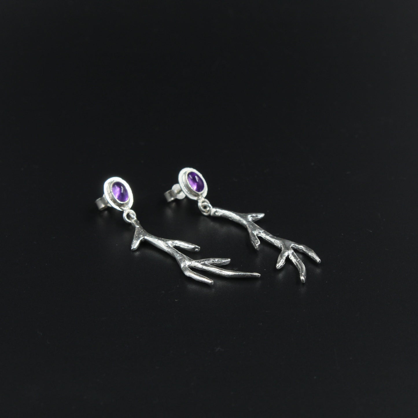 Silver Amethyst Antler Earrings