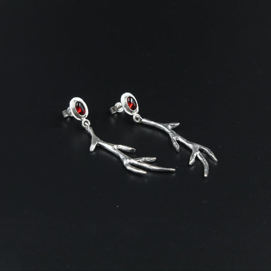 Silver Garnet Antler Earrings