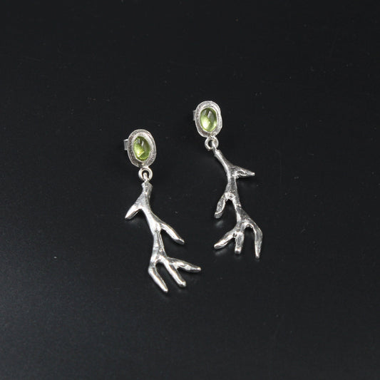 Silver Peridot Antler Earrings