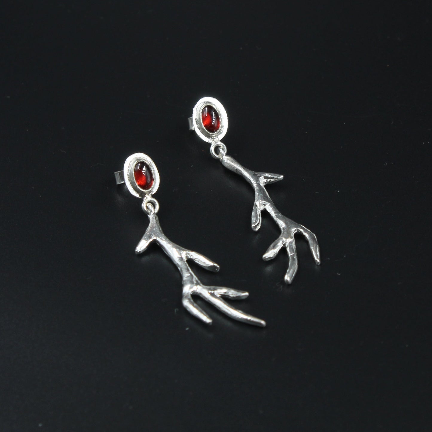 Silver Garnet Antler Earrings