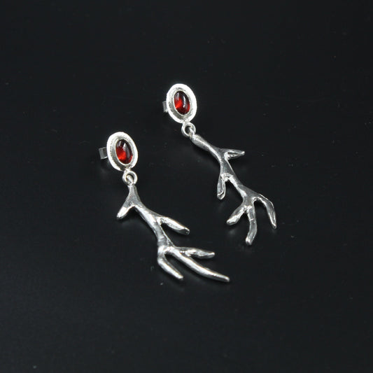 Silver Garnet Antler Earrings