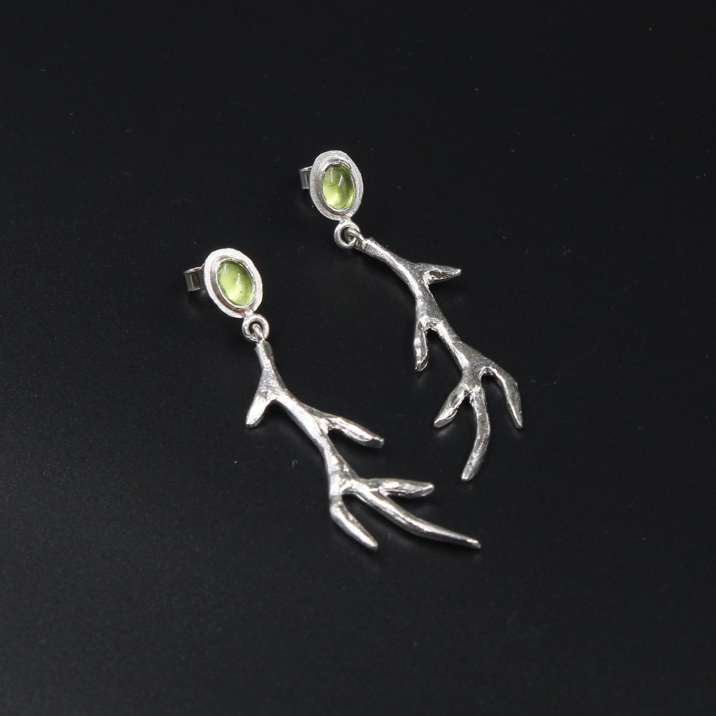 Silver Peridot Antler Earrings