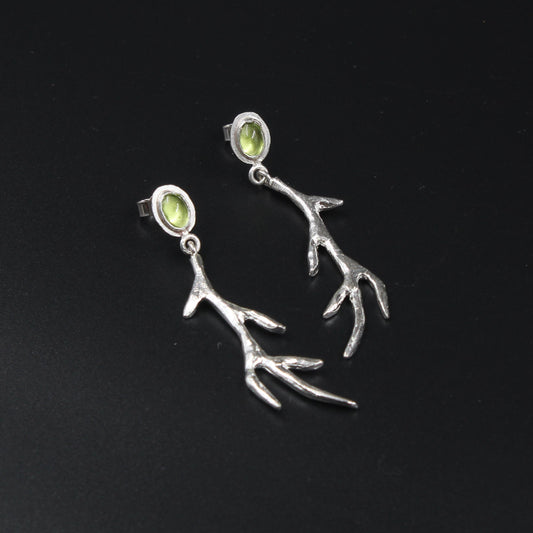 Silver Peridot Antler Earrings