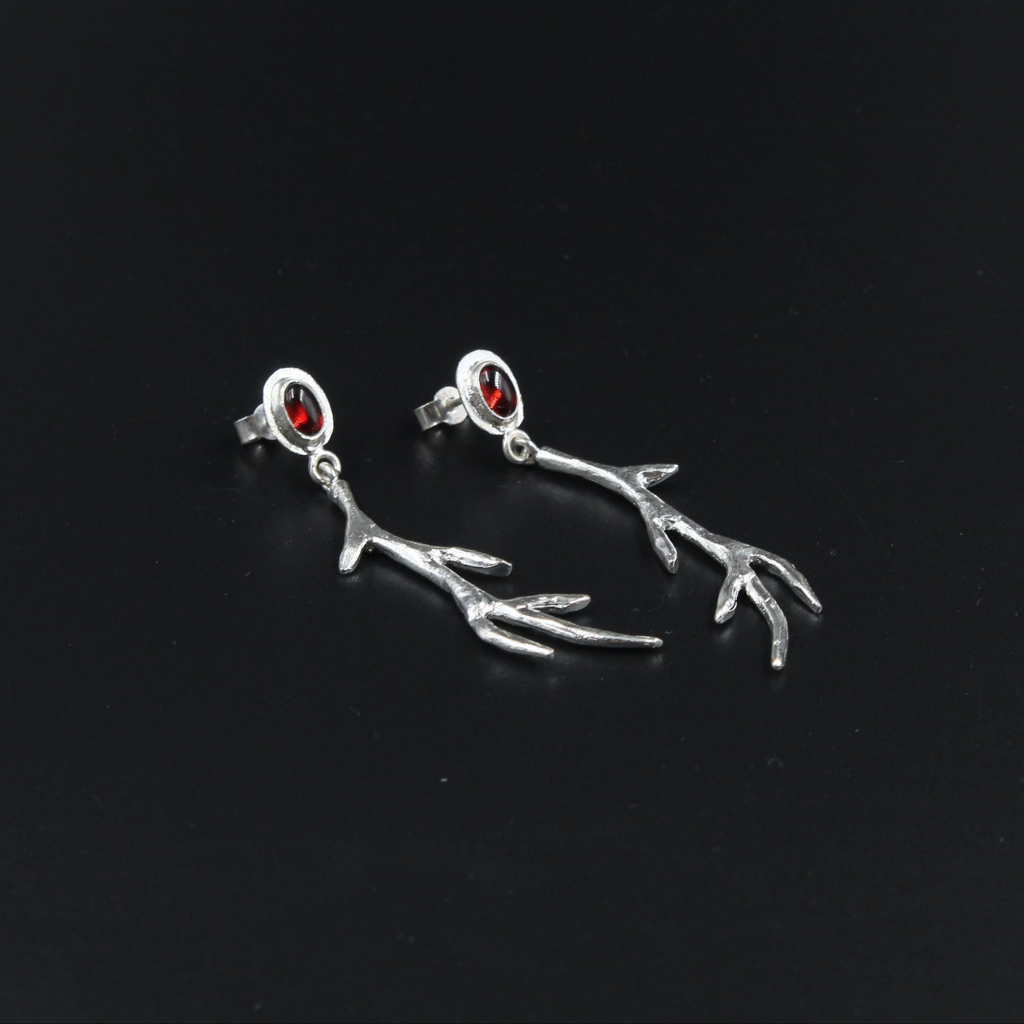 Silver Garnet Antler Earrings