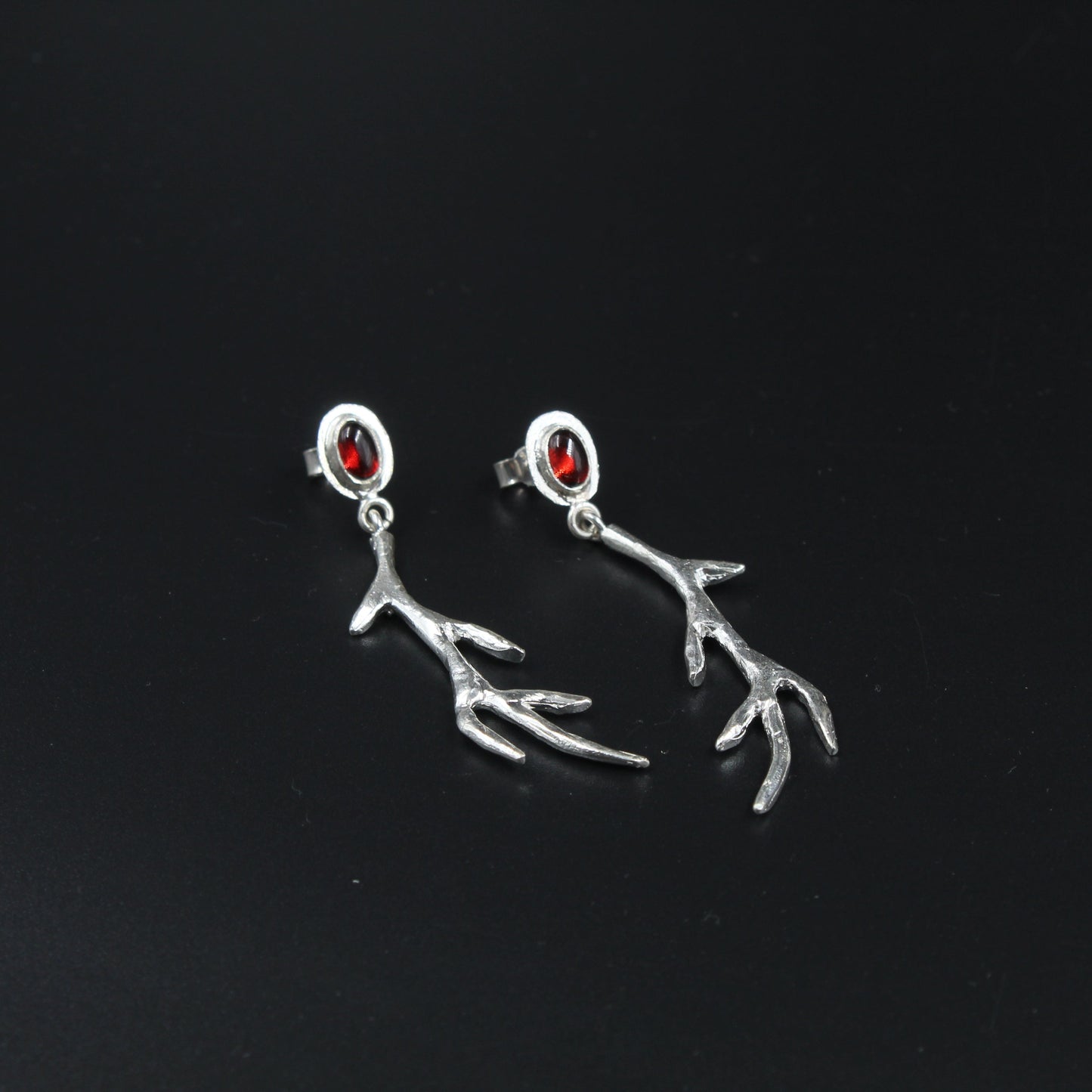Silver Garnet Antler Earrings
