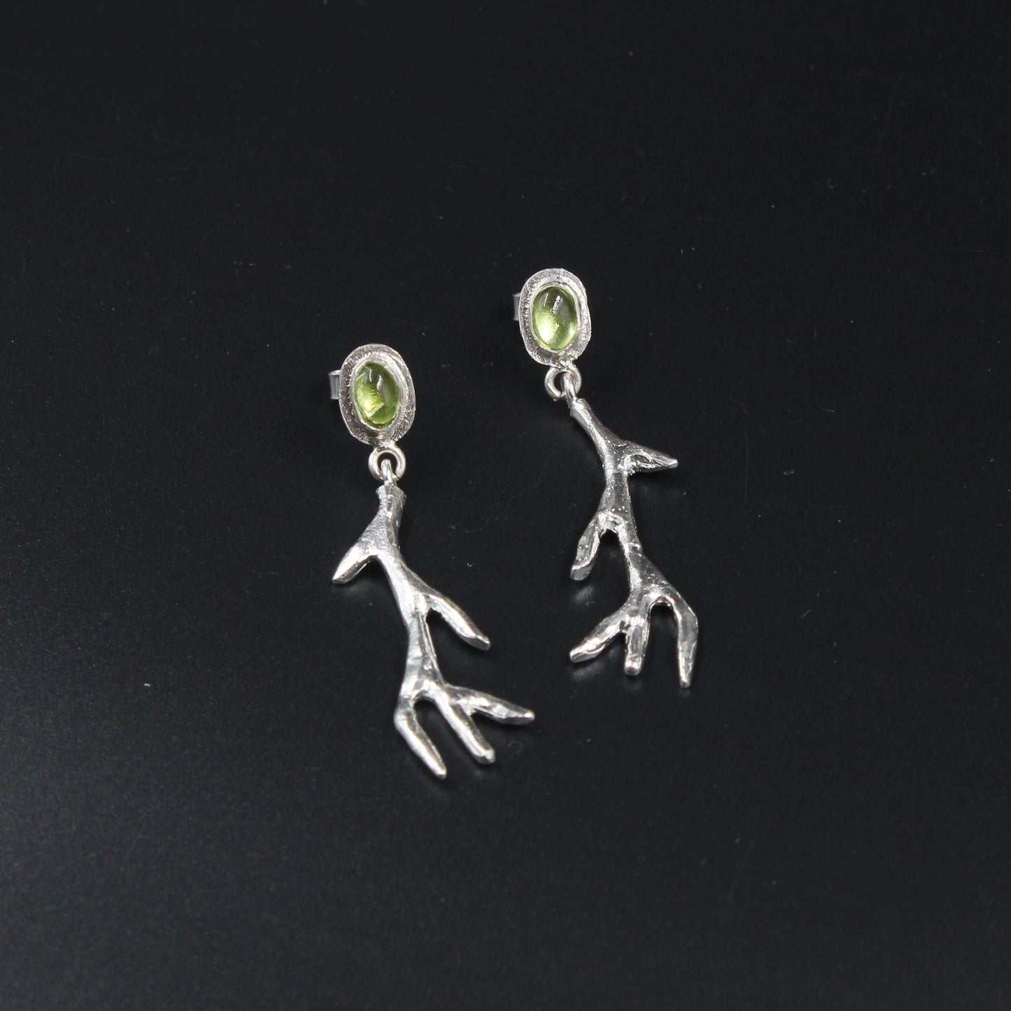 Silver Peridot Antler Earrings