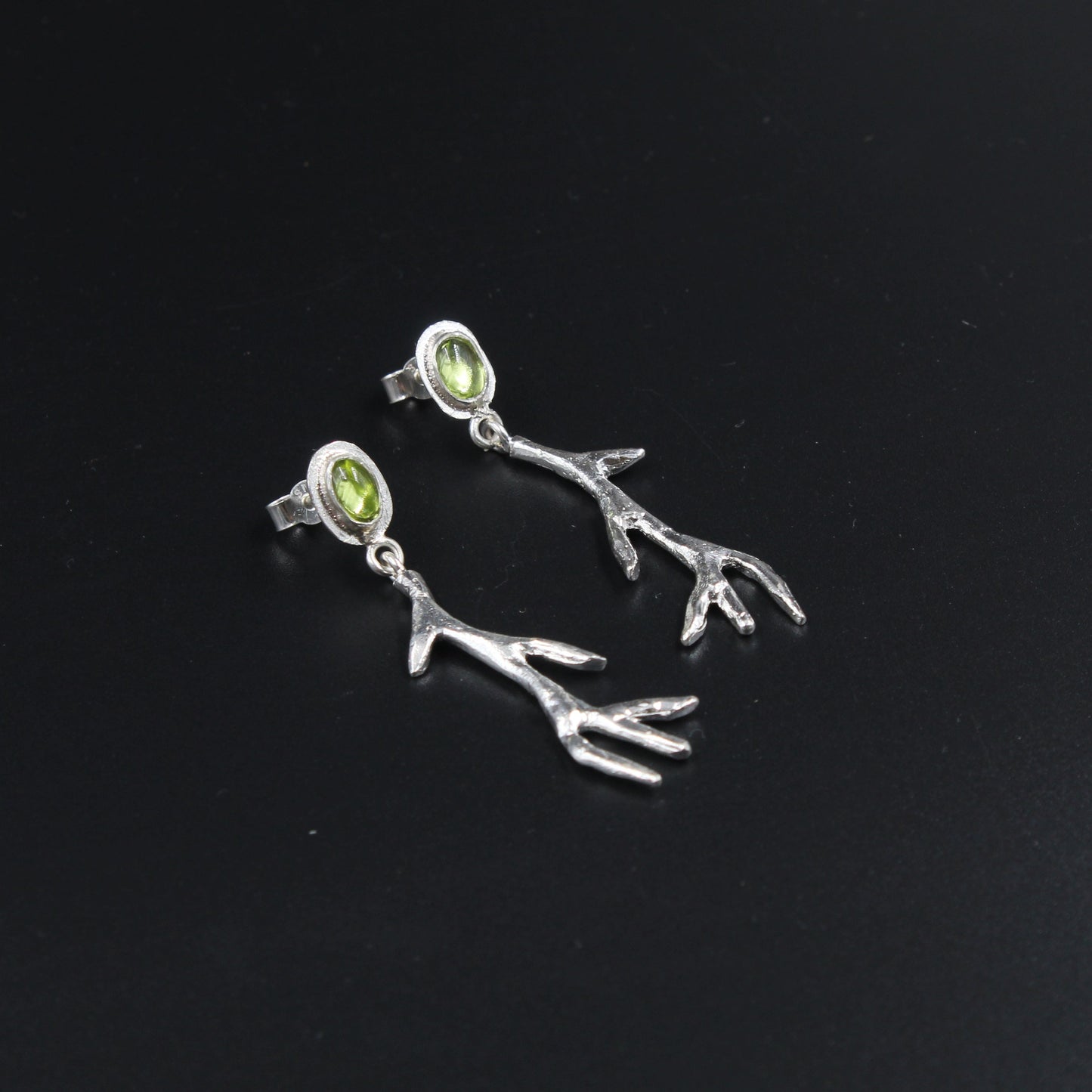 Silver Peridot Antler Earrings