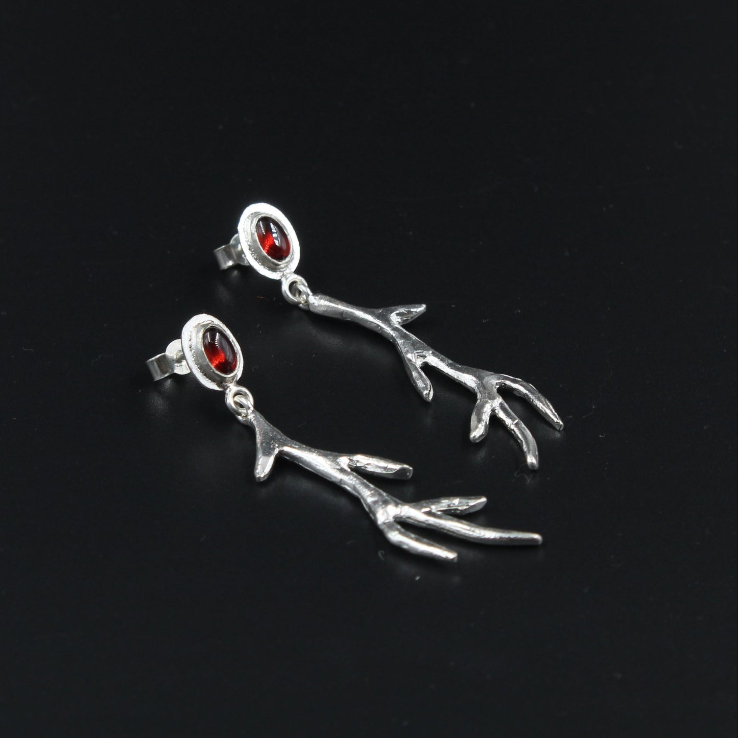 Silver Garnet Antler Earrings