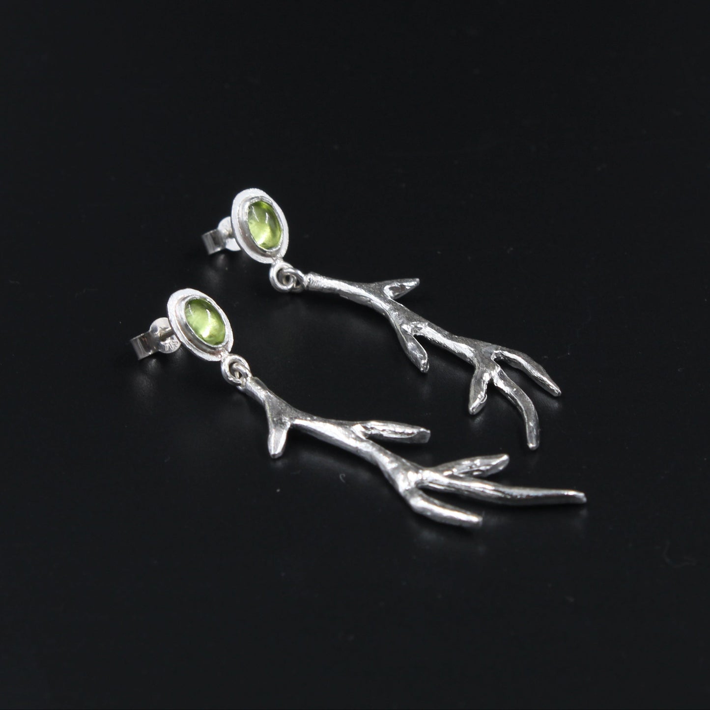 Silver Peridot Antler Earrings
